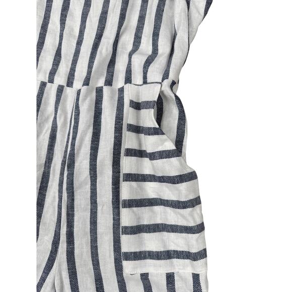 Monteau Los Angeles Cropped Jumpsuit Striped Smocked Linen Cotton Size PM - Picture 5 of 9